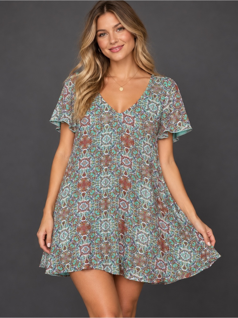 Show Me Your Mumu Kylie Mini Dress Petal Paisley Boho Flutter Sleeve S